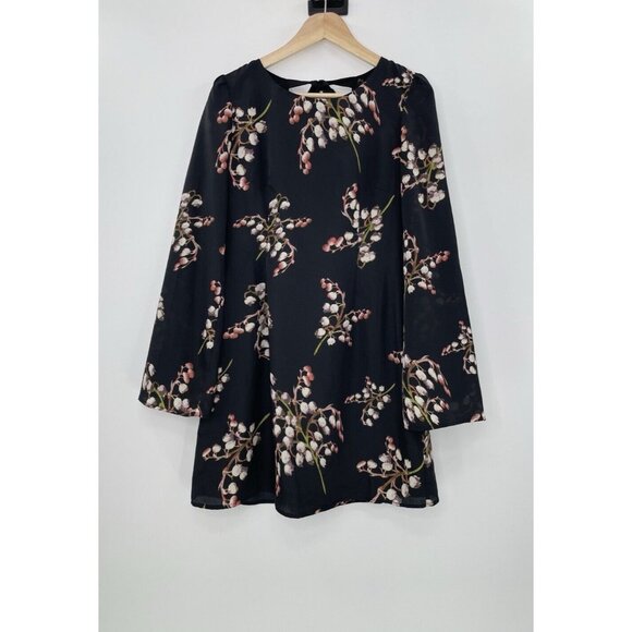 NWT MM Couture By Miss Me Chiffon Floral Bell Sleeve Dress Tie Back Sz M Boho - Picture 2 of 13